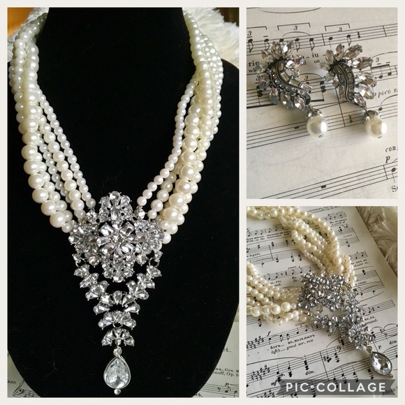 Bdecked & Bdazzled Jewelry - Pearl Cluster Necklace Earring Set